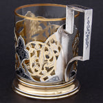 Fine Vintage Russian Niello & Vermeil Silver & Glass Tea Cup, Pierced or Reticulated
