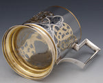 Fine Vintage Russian Niello & Vermeil Silver & Glass Tea Cup, Pierced or Reticulated