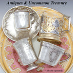 Fine Vintage Russian Niello & Vermeil Silver & Glass Tea Cup, Pierced or Reticulated