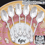 Antique Gorham Sterling Silver 6pc Teaspoon Set, Ornate Strasbourg Pattern