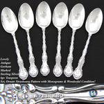 Antique Gorham Sterling Silver 6pc Teaspoon Set, Ornate Strasbourg Pattern
