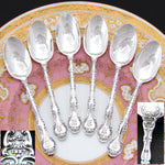 Antique Gorham Sterling Silver 6pc Teaspoon Set, Ornate Strasbourg Pattern