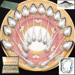 Antique French Louis XIV or Rococo Revival Style 12pc Teaspoon Set, Orig. Fitted Box