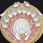 Antique French Louis XIV or Rococo Revival Style 12pc Teaspoon Set, Orig. Fitted Box