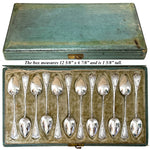 Antique French Louis XIV or Rococo Revival Style 12pc Teaspoon Set, Orig. Fitted Box
