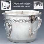 Antique French Louis XV Style Sterling Silver Coffee or Tea Cup, Seashell & Laurel Garland Accented Medallion