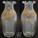 Gorgeous Antique French St Louis or Baccarat or Moser 9" Vase, Rococo Raised Gold Enamel