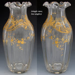 Gorgeous Antique French St Louis or Baccarat or Moser 9" Vase, Rococo Raised Gold Enamel