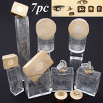 Exquisite Antique English 14k on Sterling Silver & Intaglio Etched Glass 7pc Vanity Jar Set