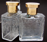 Exquisite Antique English 14k on Sterling Silver & Intaglio Etched Glass 7pc Vanity Jar Set