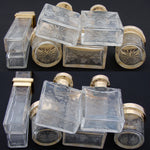 Exquisite Antique English 14k on Sterling Silver & Intaglio Etched Glass 7pc Vanity Jar Set
