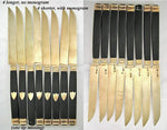 Antique French Sterling Silver, 22K Gold Vermeil & Ebony 8pc Knife Set, 1819