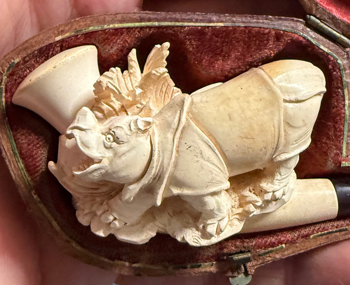 Rare Antique Figural Carved Meerschaum Pipe or Cheroot Holder in Orig ...