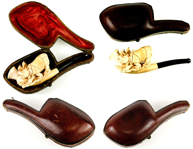 Rare Antique Figural Carved Meerschaum Pipe or Cheroot Holder in Orig ...