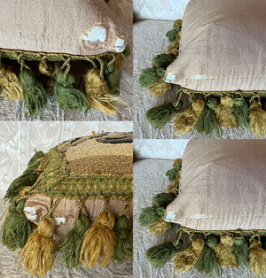 Antique 18th Century Flemish Verdure Tapestry Border Fragment Made into 20.5" Throw Pillow, Lumbar