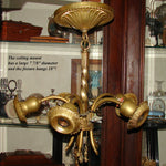 Lovely Vintage French 5-Light 18" Chandelier, Gilt Ormolu with Hand Painted Porcelain Flowers