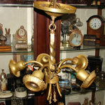 Lovely Vintage French 5-Light 18" Chandelier, Gilt Ormolu with Hand Painted Porcelain Flowers