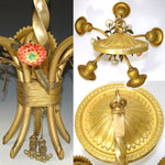Lovely Vintage French 5-Light 18" Chandelier, Gilt Ormolu with Hand Painted Porcelain Flowers
