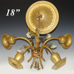 Lovely Vintage French 5-Light 18" Chandelier, Gilt Ormolu with Hand Painted Porcelain Flowers