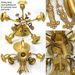 Lovely Vintage French 5-Light 18" Chandelier, Gilt Ormolu with Hand Painted Porcelain Flowers