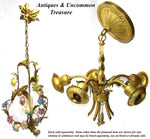 Lovely Vintage French 5-Light 18" Chandelier, Gilt Ormolu with Hand Painted Porcelain Flowers