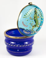 RARE Antique Likely Moser 5" Bonbon or Powder Jar, Hand Painted and with Glass Salamander