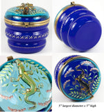 RARE Antique Likely Moser 5" Bonbon or Powder Jar, Hand Painted and with Glass Salamander