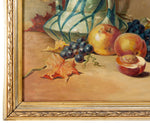Fine Antique 1917 Artist Signed 24.5" Oil Painting on Canvas, Vase & Fruit Still Life, Gilt Frame