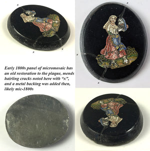 Antique 19th Century Italian Micro Mosaic Unmounted Plaque with Dancing Woman, Grand Tour Souvenir