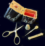 Antique c.1810 French Empire Sewing Etui, Case in Tortoise Shell Pique of Gold, Silver, Tools Inside