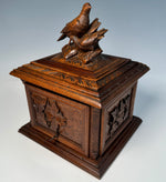 Antique 19th Century Victorian Hand Carved Swiss Black Forest Cigar Caddy, Birds up Top, Holds 18 Cigars