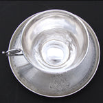 Antique French Sterling Silver Oversized Coffee or Chocolate Cup & Saucer Set, Guilloche Style