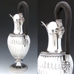 Antique French 1798-1809 Sterling Silver 14oz Ewer, Claret Jug, Empire Style Ram's Head & Ribbed Body