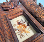 Antique Hand Carved Wood Carte de Visite Photo Frame, 3 Apertures, Birds, Figures, 23" x 14.75"