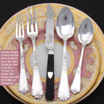 Antique French Puiforcat Sterling Silver Flatware Set, a 5pc Setting for One, Gothic Pattern