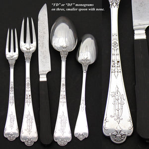 Antique French Puiforcat Sterling Silver Flatware Set, a 5pc Setting for One, Gothic Pattern