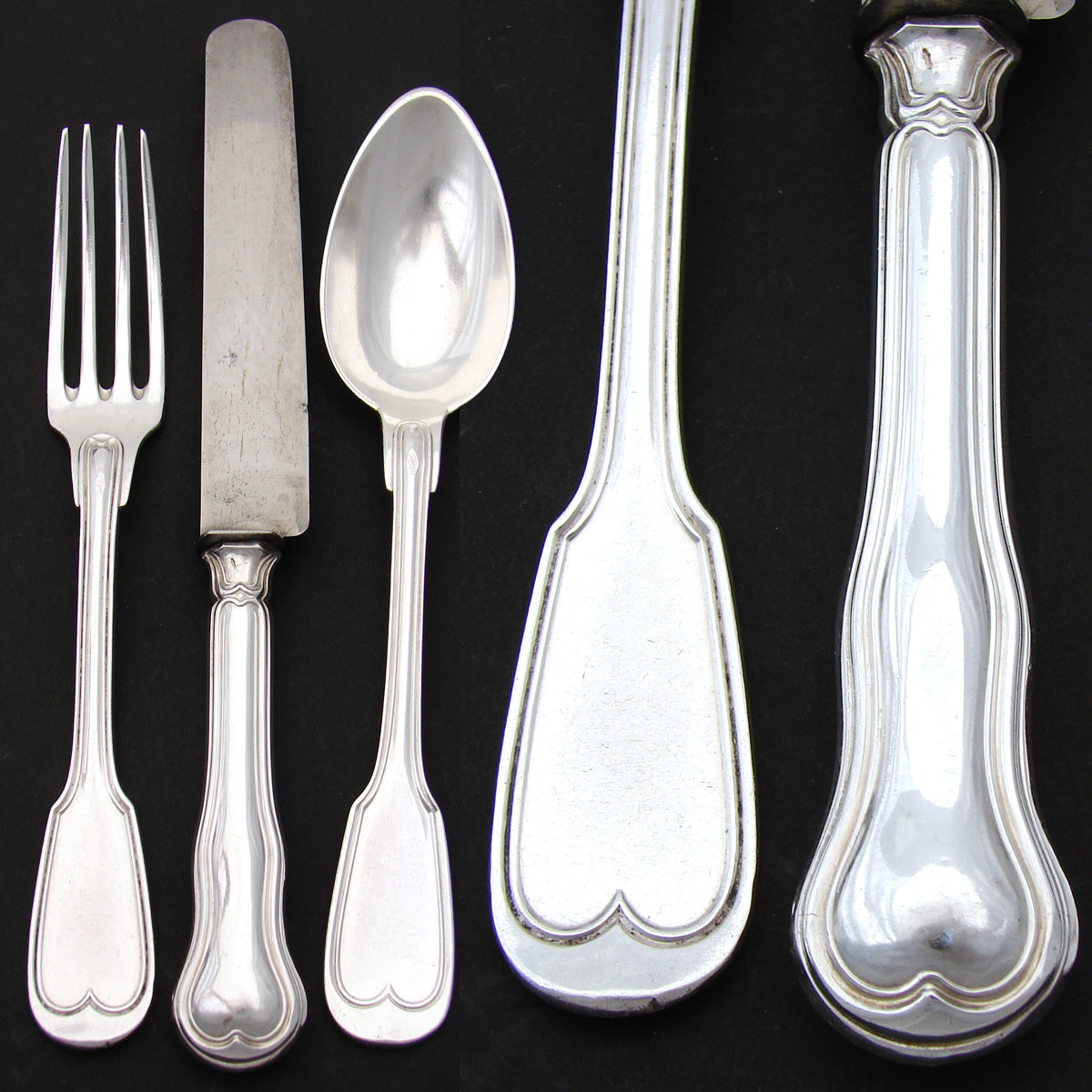 Antique French Sterling Silver 3pc Dinner Sized Flatware Set for One, Armorial Crown Top Crests