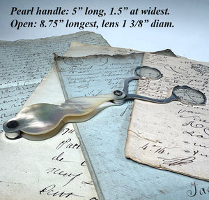 Large Antique French 18th Century Lorgnette, Mother of Pearl and Nickel Silver, Opens to 8.75"