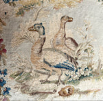Opulent Large Antique 18th Century French Aubusson Tapestry Pillow #4, Ducks, 27" x 27" + Fringe