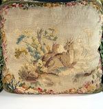 Opulent Large Antique 18th Century French Aubusson Tapestry Pillow #6, Deer, 29" x 27" + Fringe
