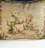 Opulent Large Antique 18th Century French Aubusson Tapestry Pillow #7, Goat Pari, 30" x 27" + Fringe