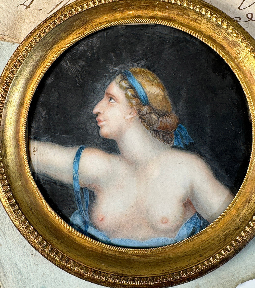 Antique 18th Century French Portrait Miniature, Incroyables et Merveilleuses Fashion Era c.1795-99