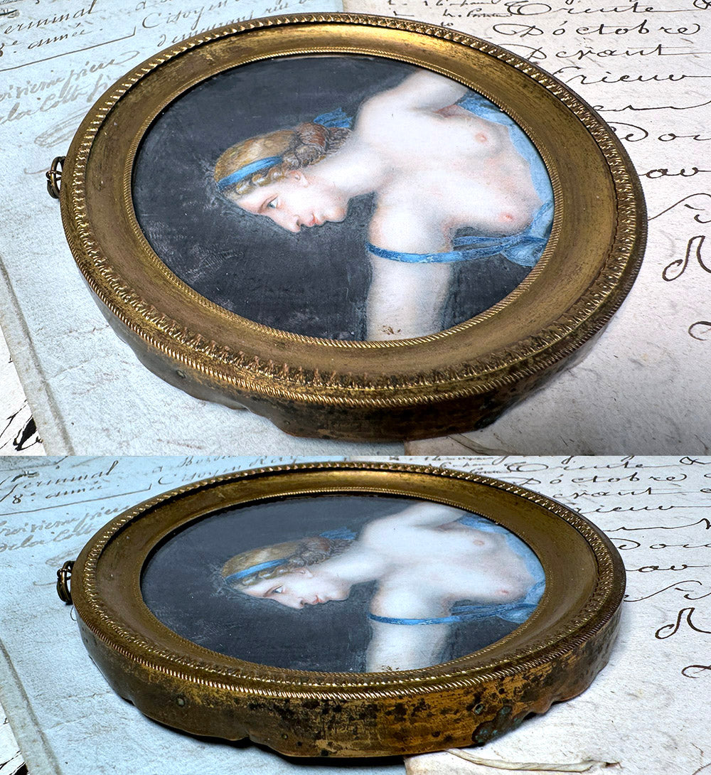 Antique 18th Century French Portrait Miniature, Incroyables et Merveilleuses Fashion Era c.1795-99