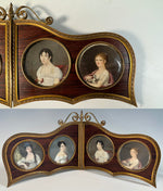 Rare 15" French Dore Bronze Frame with 4 Stunning Portrait Miniature Paintings, c.1800-1820, Tiara