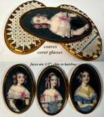 Antique French or Prussian Portrait Miniature Set of 3 of Same Young Woman in Different Gowns