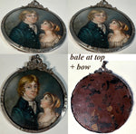 Antique Hand Painted c.1820s Swiss Portrait Miniature in Silver Bowtop Frame, Boy and Girl Children