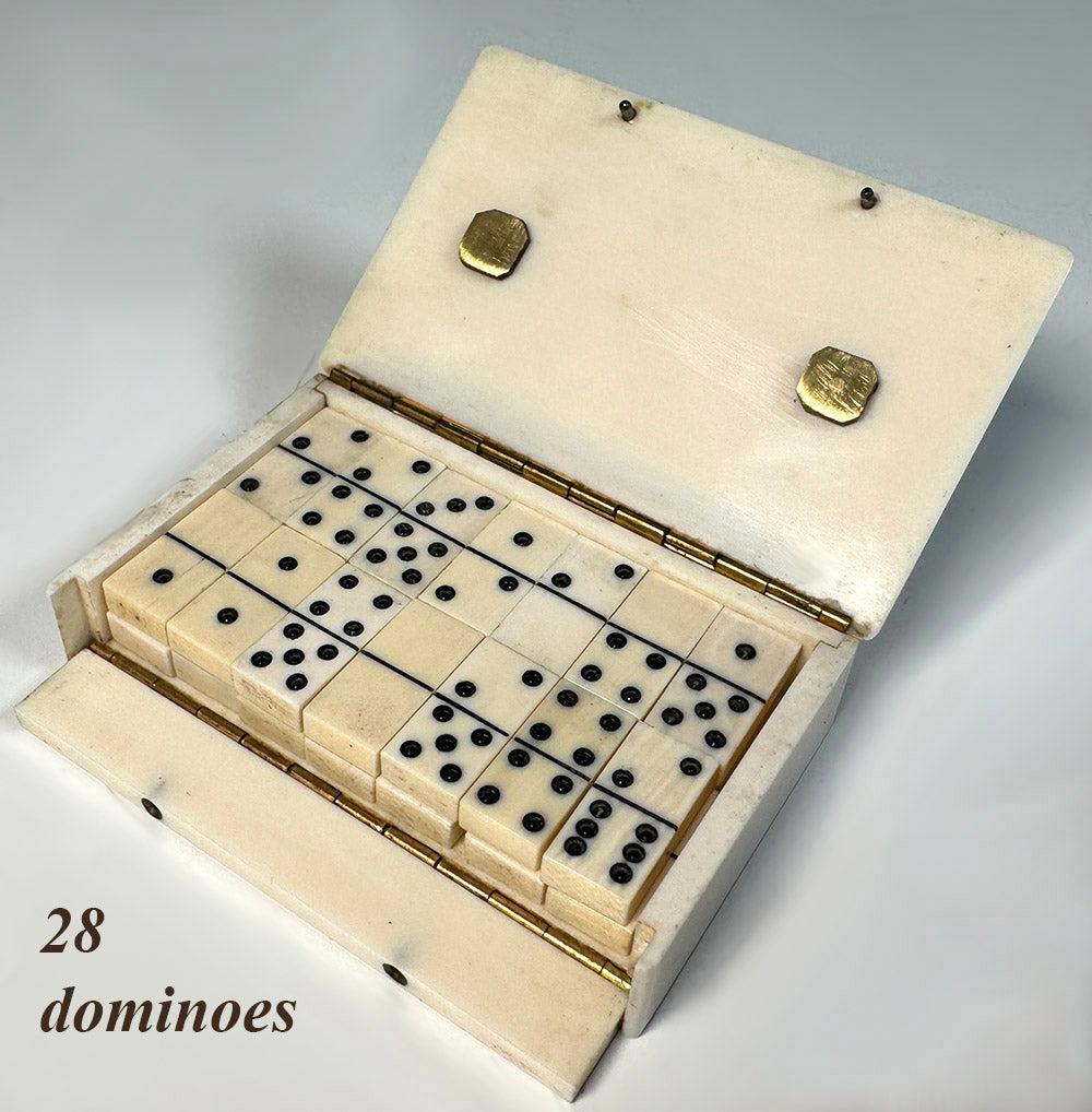 Rare Antique French Museum Quality Domino Set, Ivory in IvoryBox, Mounted with Portrait Miniature, c.1790-1815