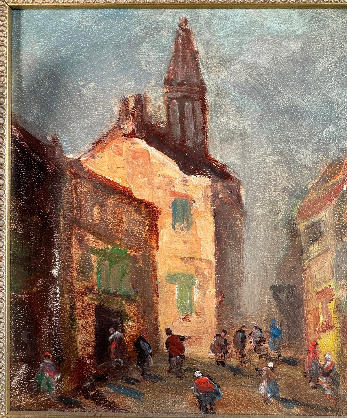 Antique Impressionist Oil Painting, European Village Scene, Listed Belgian Artist, Alfred Martin (1888-1950)
