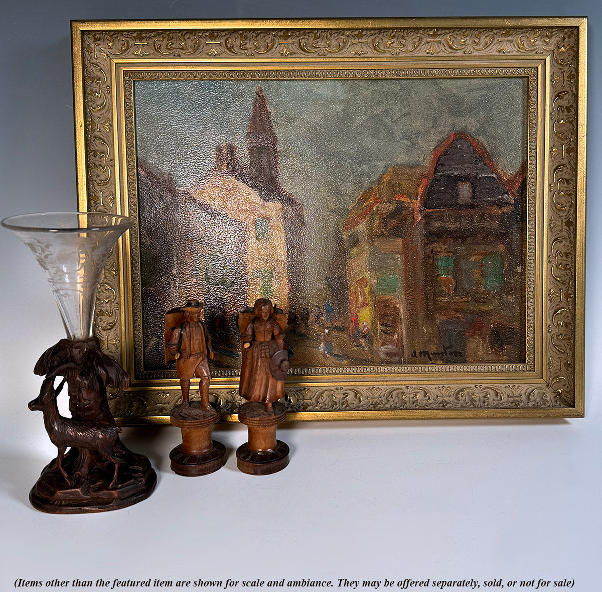 Antique Impressionist Oil Painting, European Village Scene, Listed Belgian Artist, Alfred Martin (1888-1950)