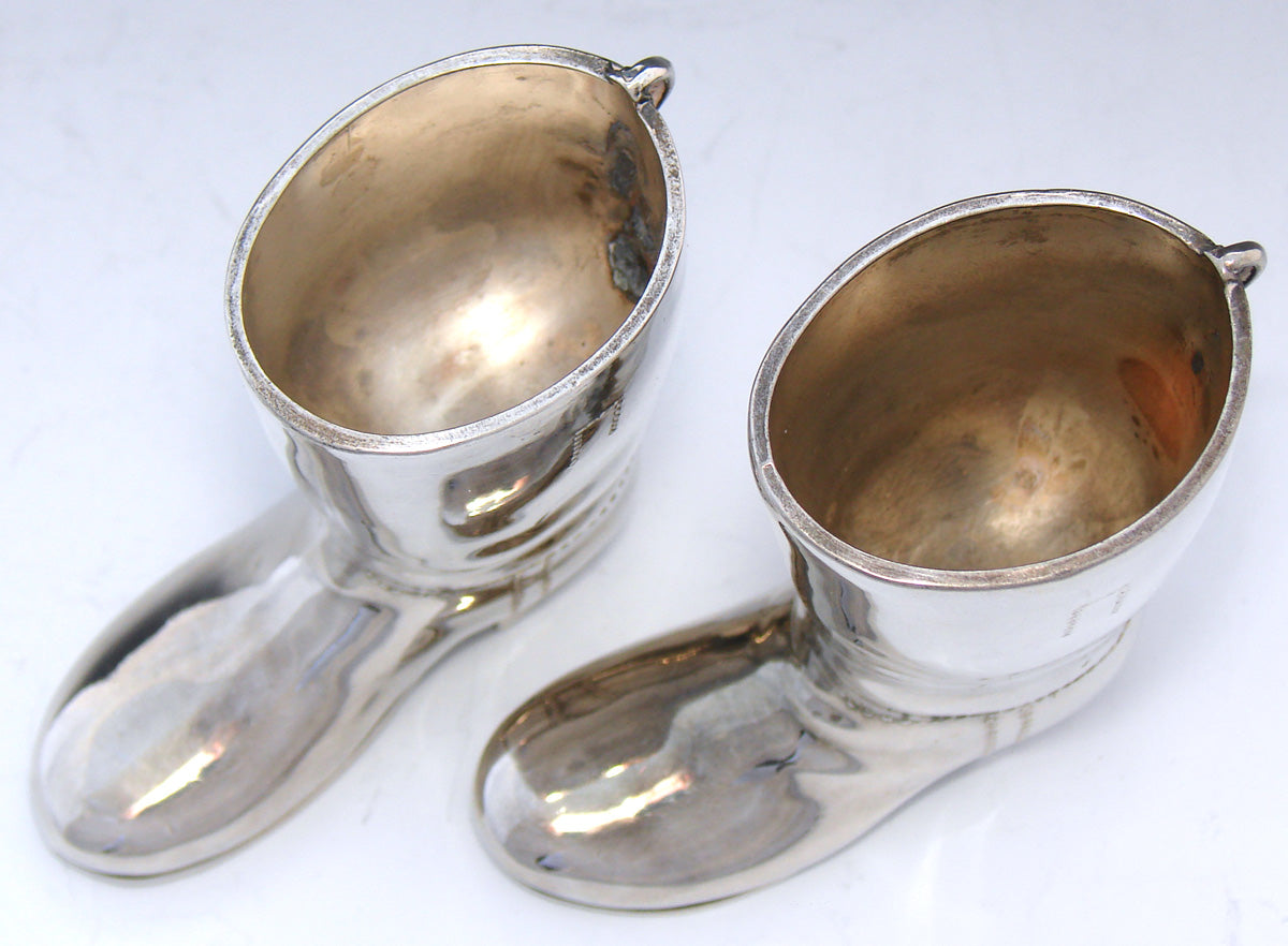 Charming Vintage English Silver Plate 1oz Shot Glass Pair, Heavy Riding or Cowboy Boots